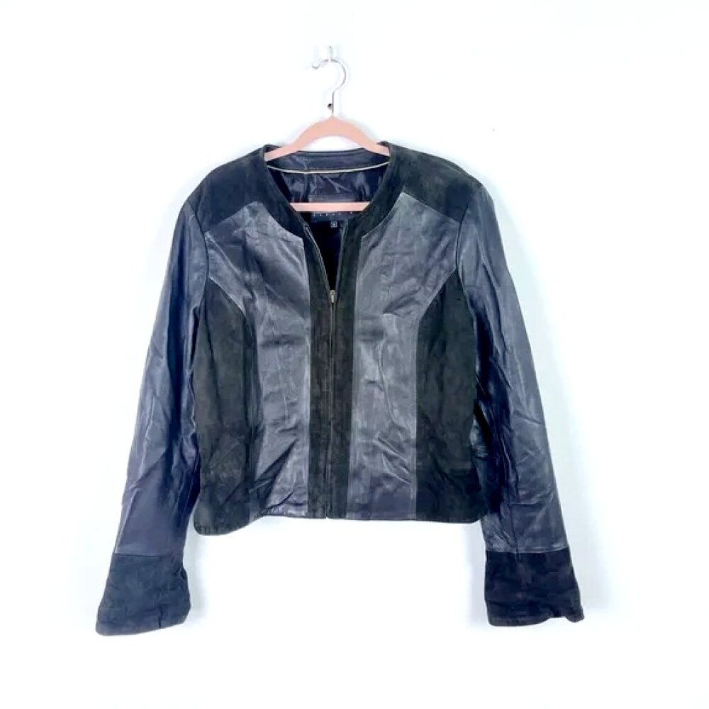 Belansia Espania brown panelled leather + suede full zip jacket
